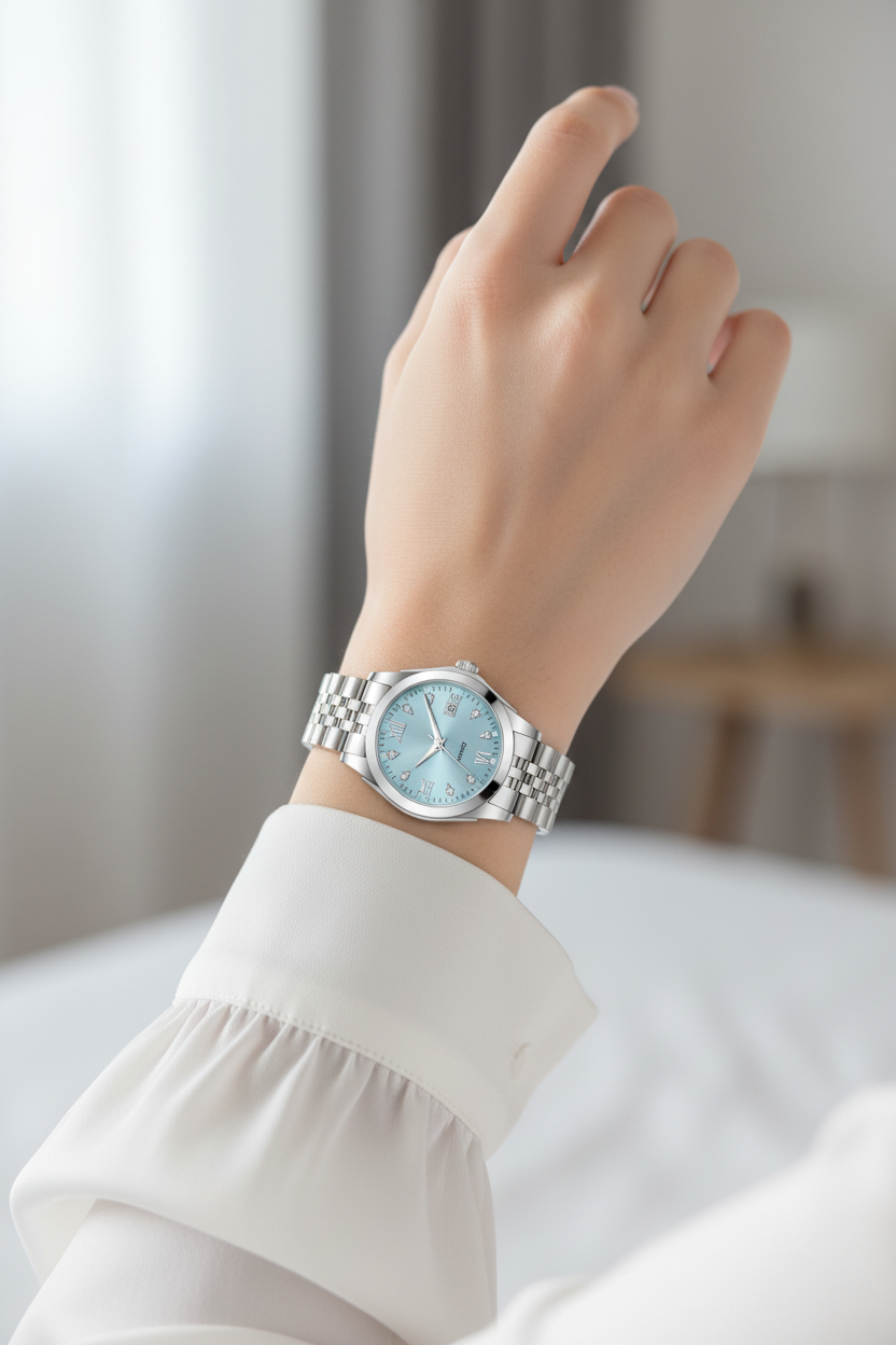 BlueGlow Women's Stainless Steel Quartz Watch – Fashion & Business, Blue Dial, Mineral Glass